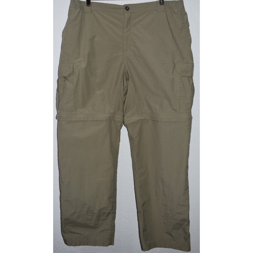 Columbia MENS XL Cargo Convertable Pants Zip-Off Khaki Green Hiking Lightweight